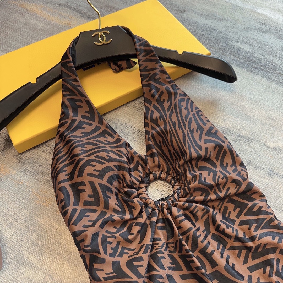 Fendi New F monogrammed metal ring one piece swimming costume
