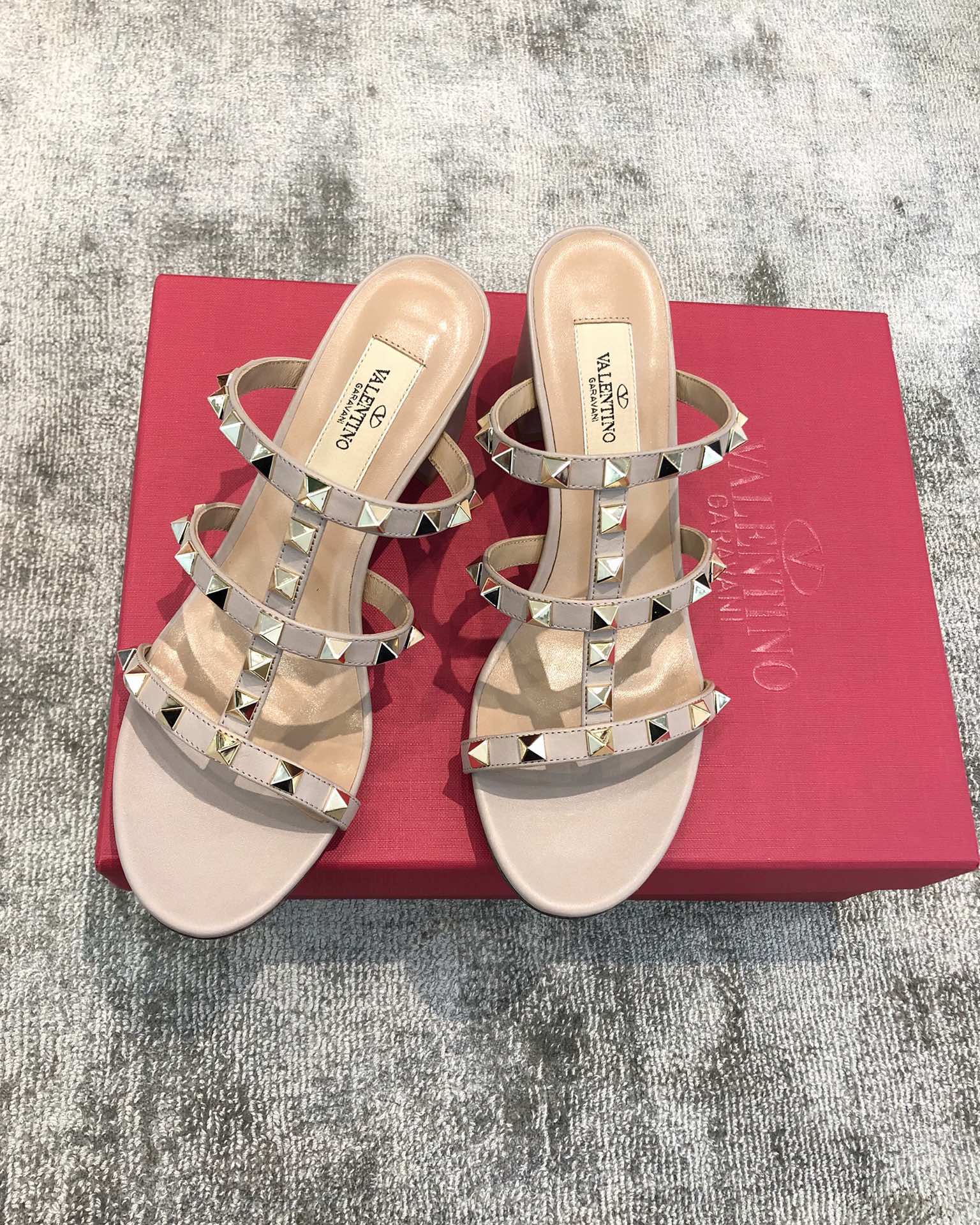 Valentino VT Collection Three Strap Chunky Heel 6cm Nude