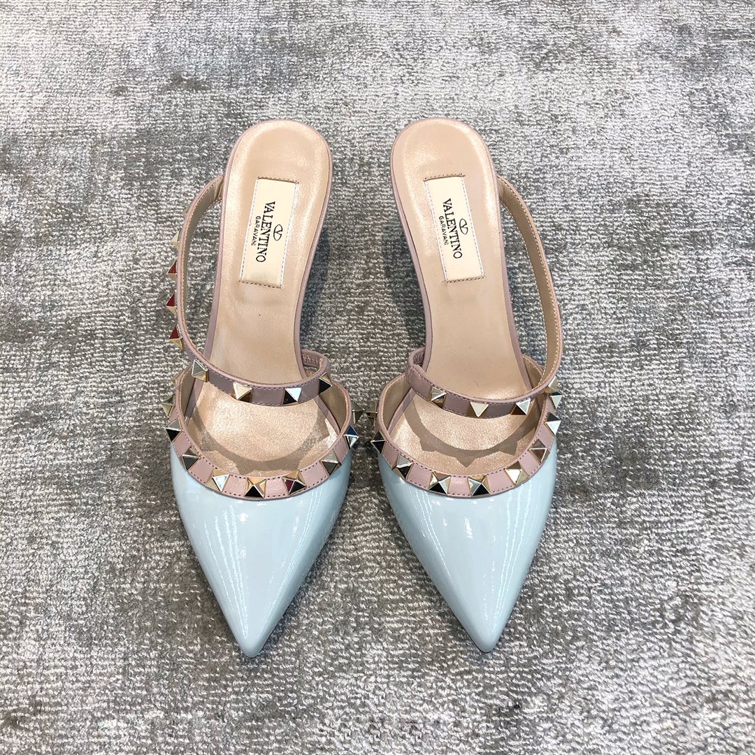 Valentino VT Collection One strap slant heel slipper 6.5CM Patent leather blue