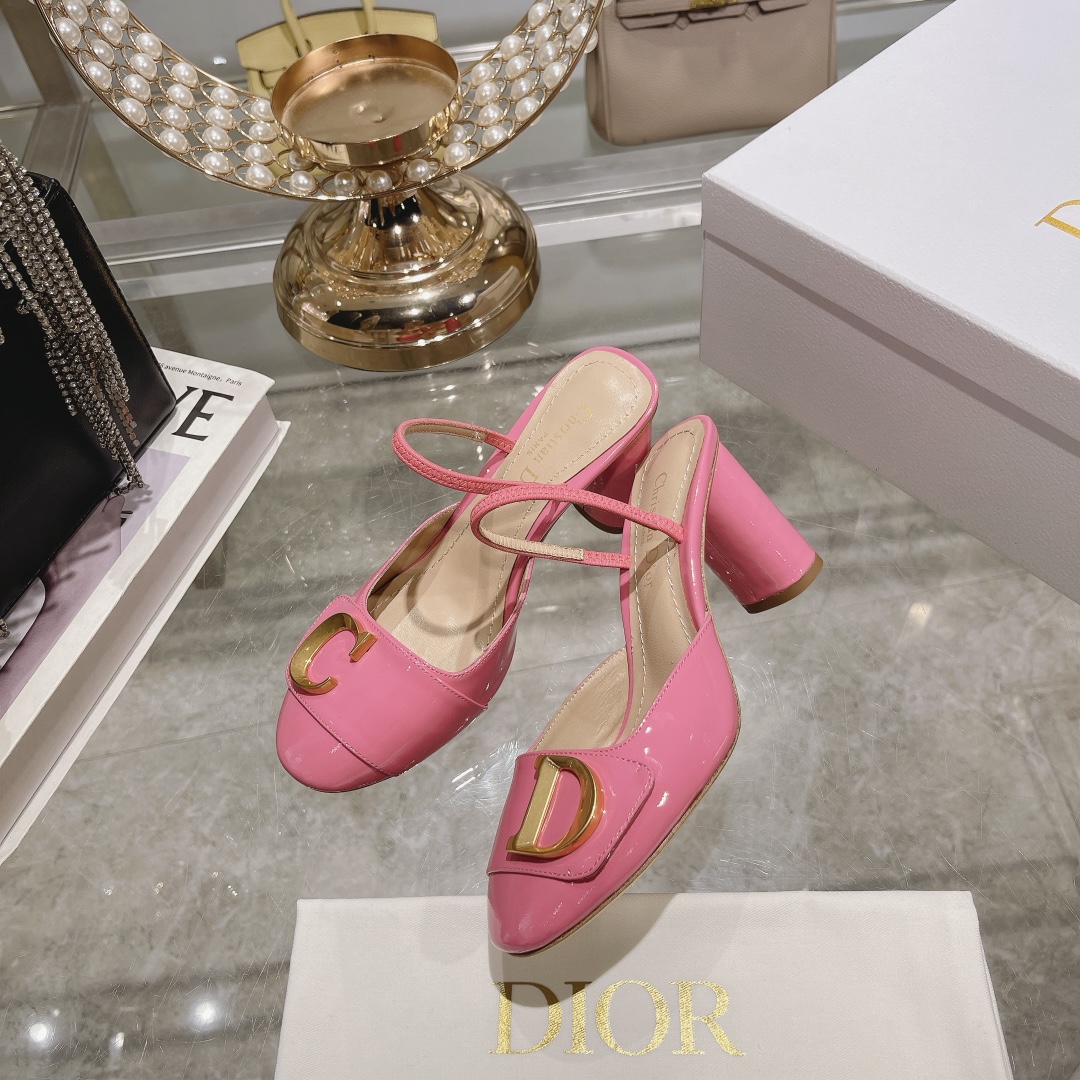 DIOR summer new bag toe chunky sandals high heel model 7.5cm Rose