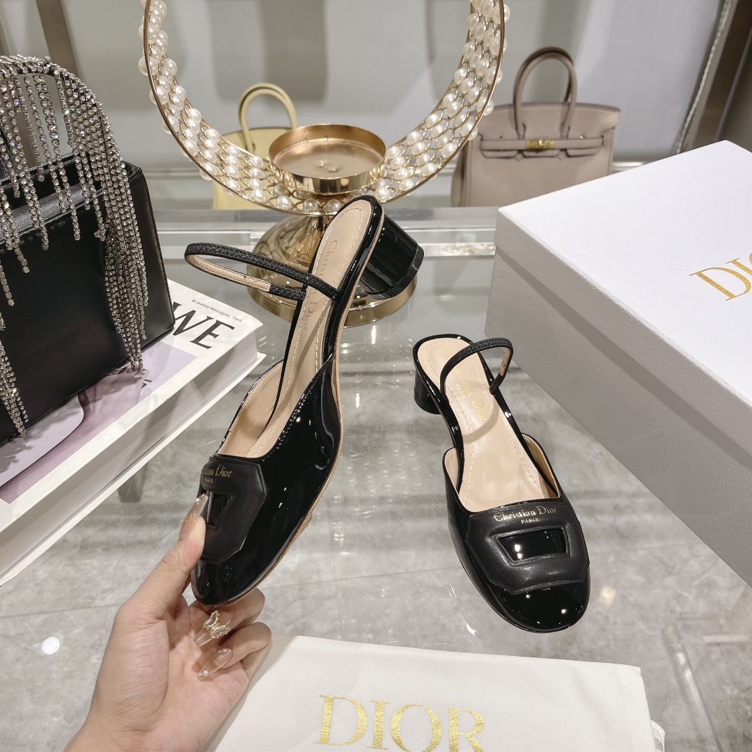 DIOR small round toe hollow one strap sandals 3.5cm Black