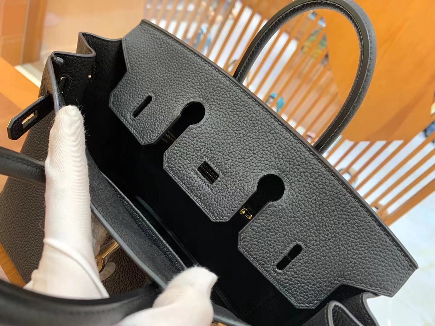 Birkin Black Gold Buckle togo French original beeswax thread