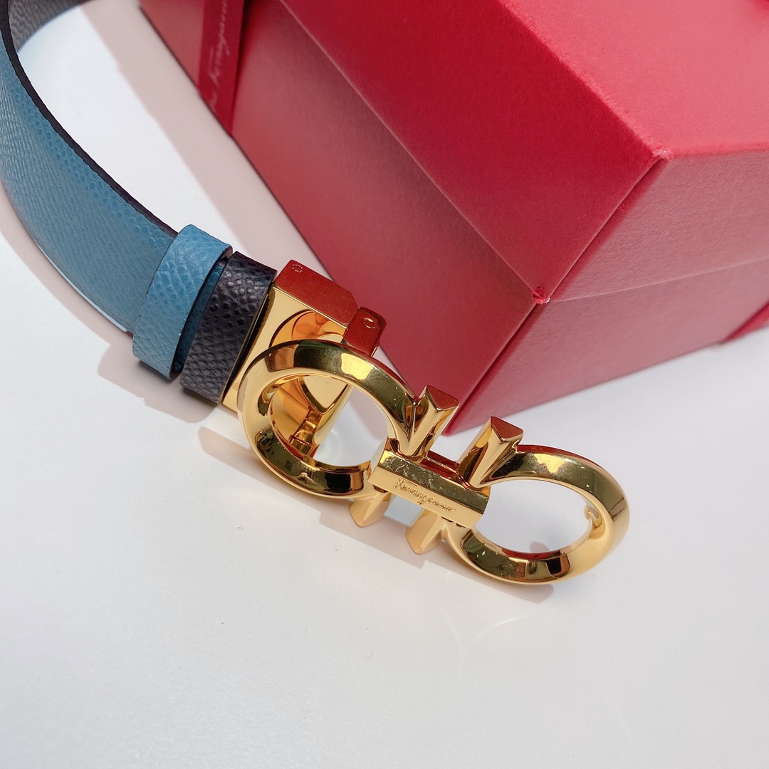 FERRAGAMO Ladies Reversible Top Grain Leather Belt