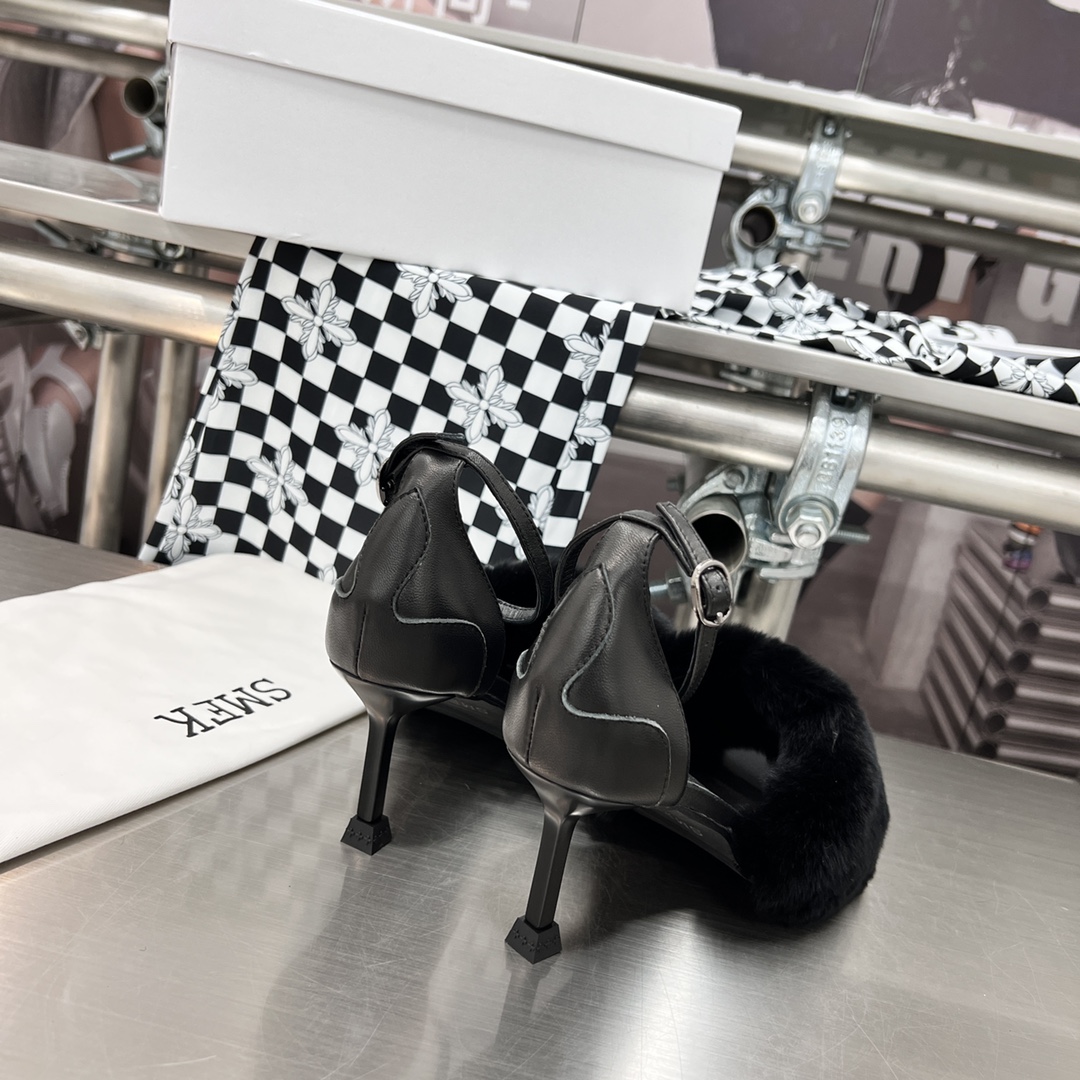 𝐒𝐌𝐅𝐊 ｜𝟐𝟎𝟐𝟐/𝐒𝐒 𝐧𝐞𝐰 SMFK 2022 Cross Flower First One Strap Thin Heel Cross Otter Rabbit Fur Sandals