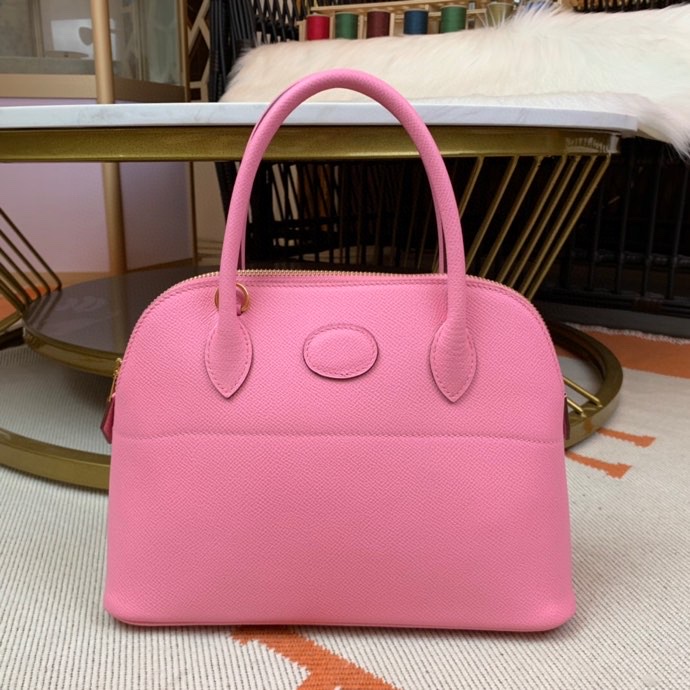 Bolide 27cm Imported original Epsom leather Half hand waxed stitching Sakura pink Silver buckle