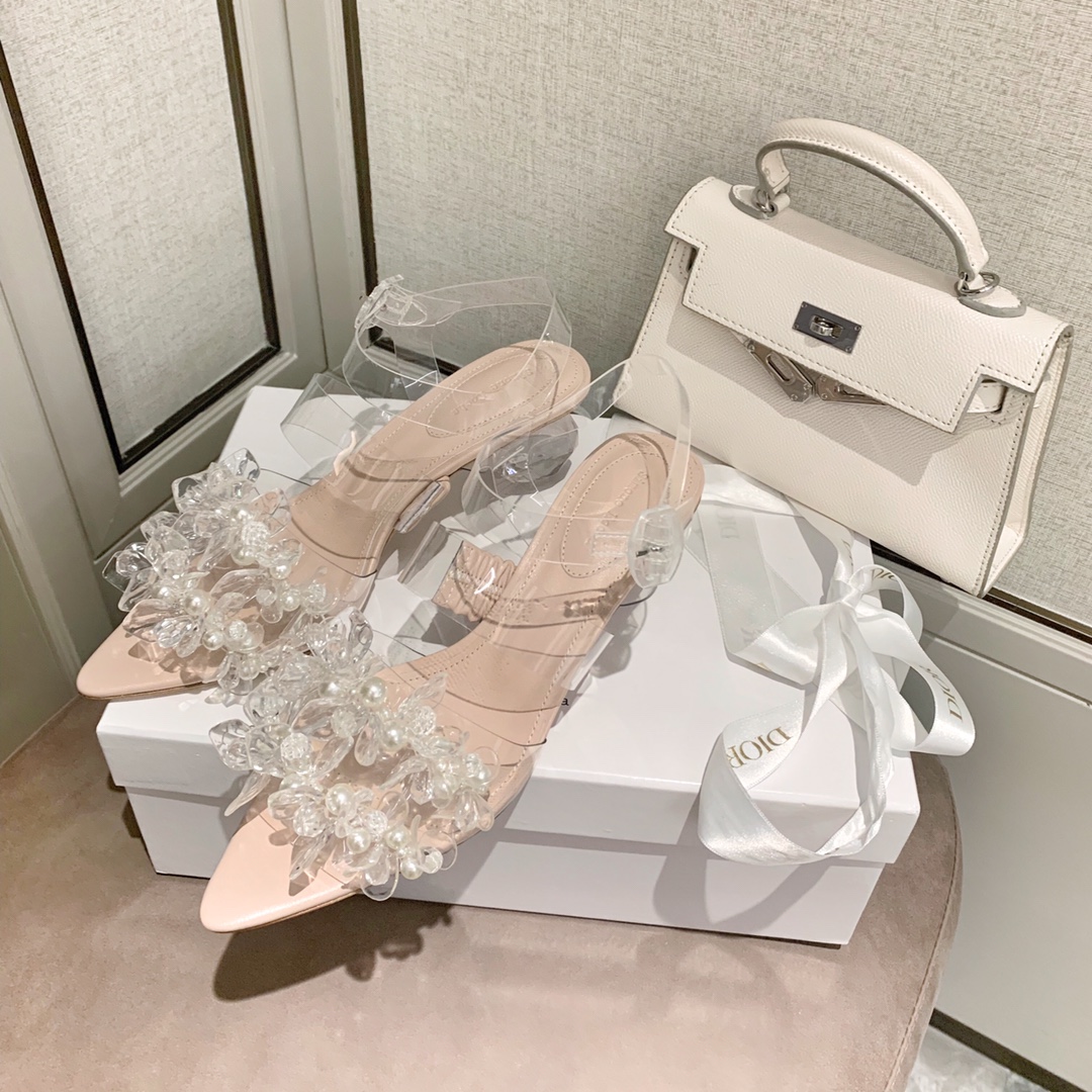 Simone rocha 2020 pearl crystal petals crystal heel sandals leather outsole