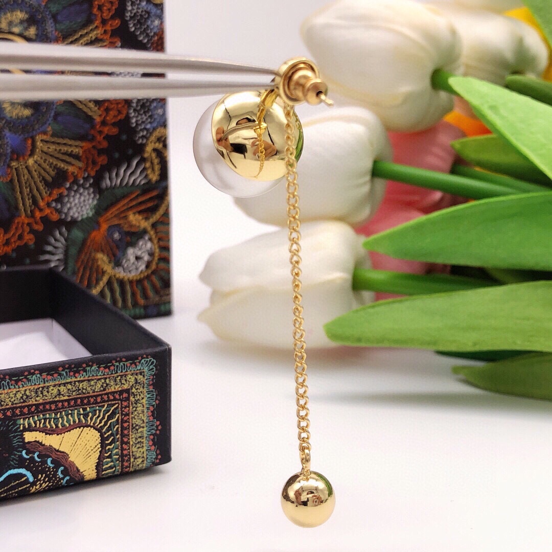 Dior Pearl Tassel Stud Earrings