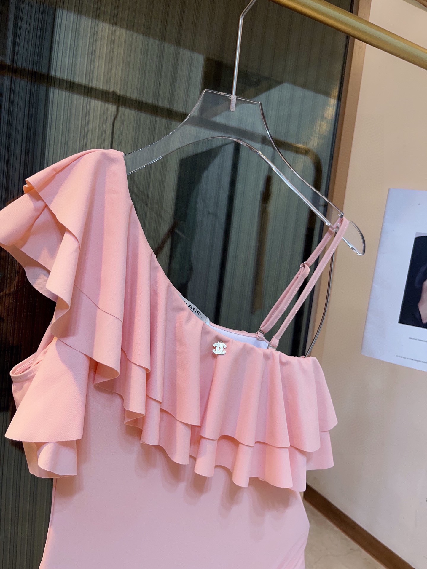 CHANEL Ruffle Irregular One-piece Swimsuit Bikini