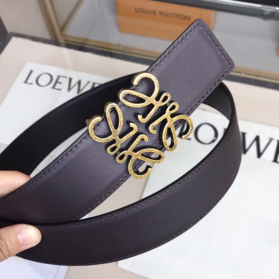 LOEVE stainless steel logo pattern metal buckle with top layer cowhide reversible