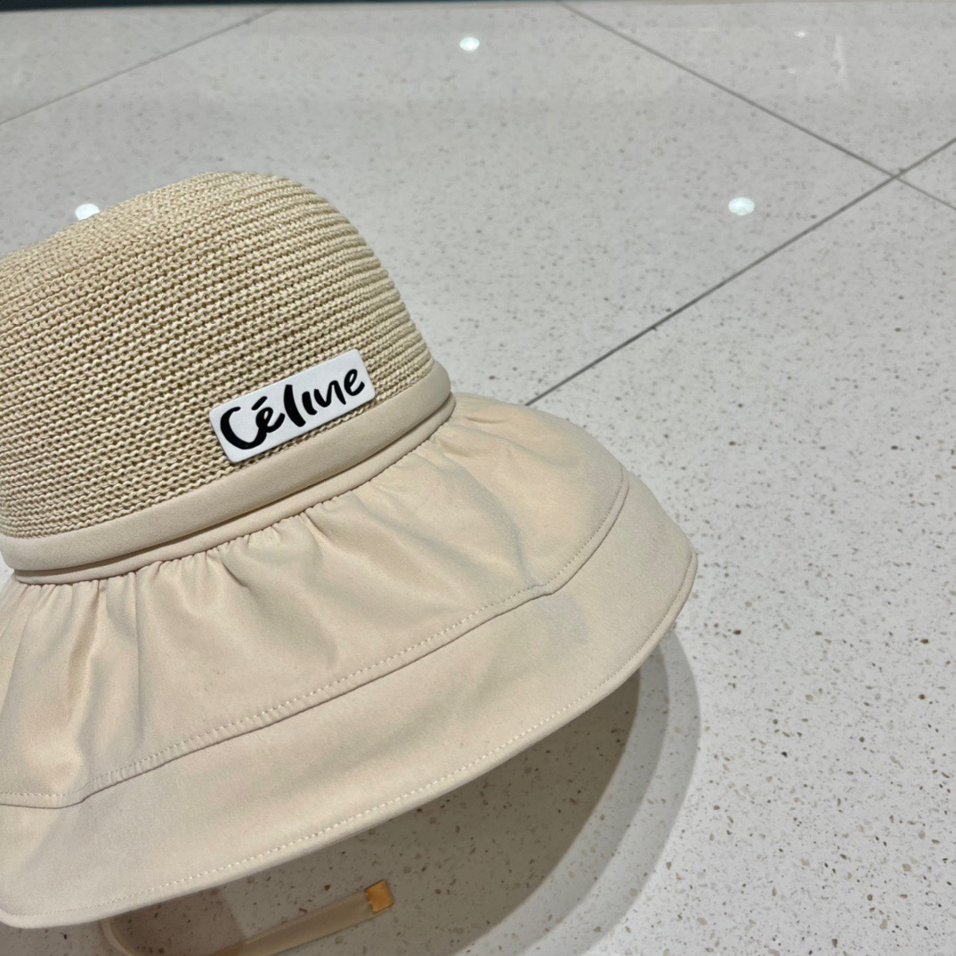 Celine summer new splicing large eaves sunshade fisherman hat outdoor sunscreen ice silk basin hat women