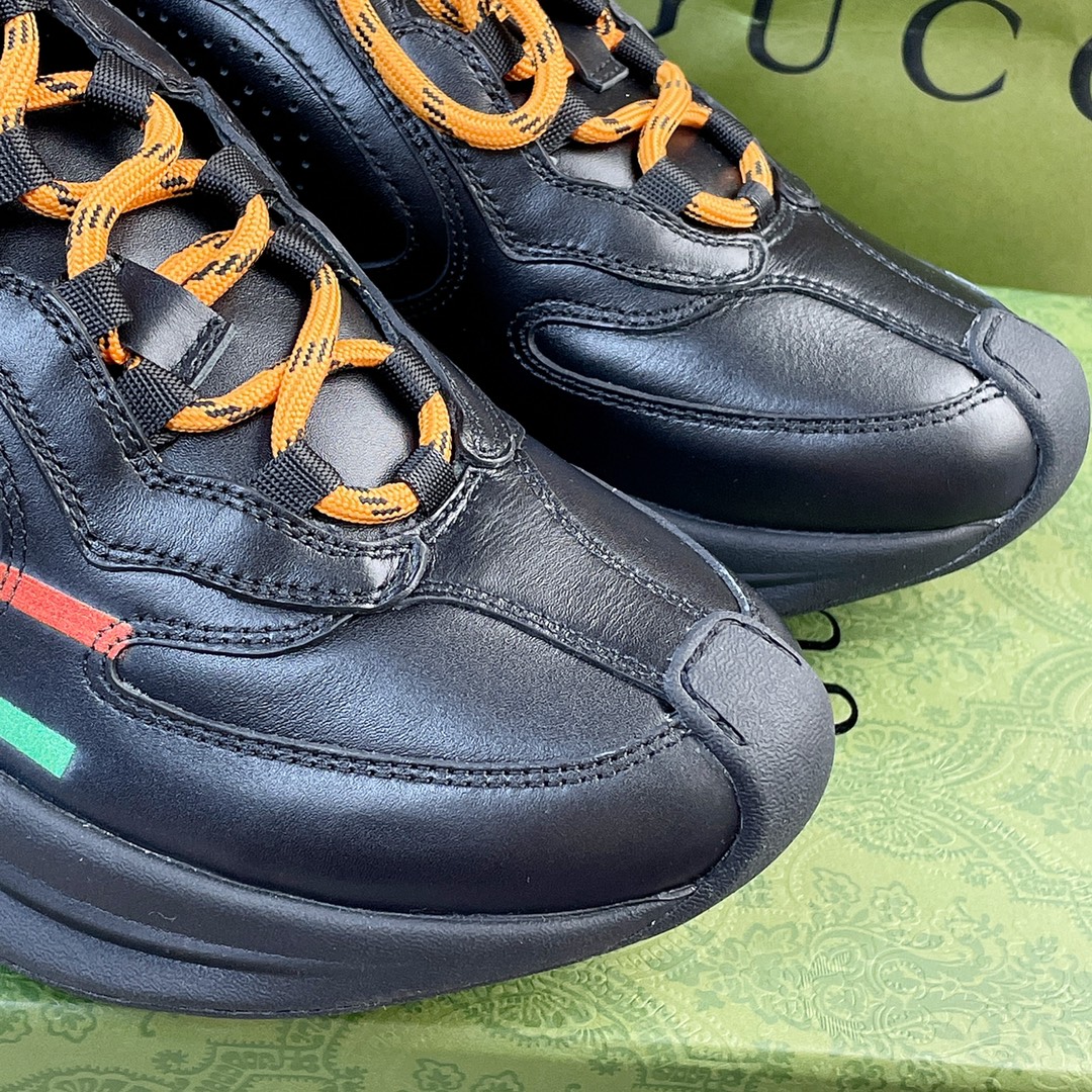 Full leather version of the Gucci RUN collection Cowhide Sheepskin running shoes Black