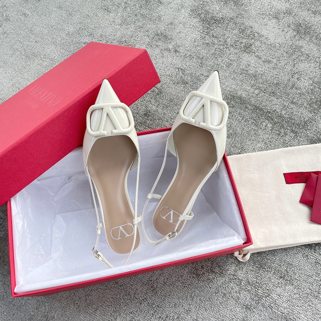 Valentino V Buckle Heel 4CM Kitten Heel White