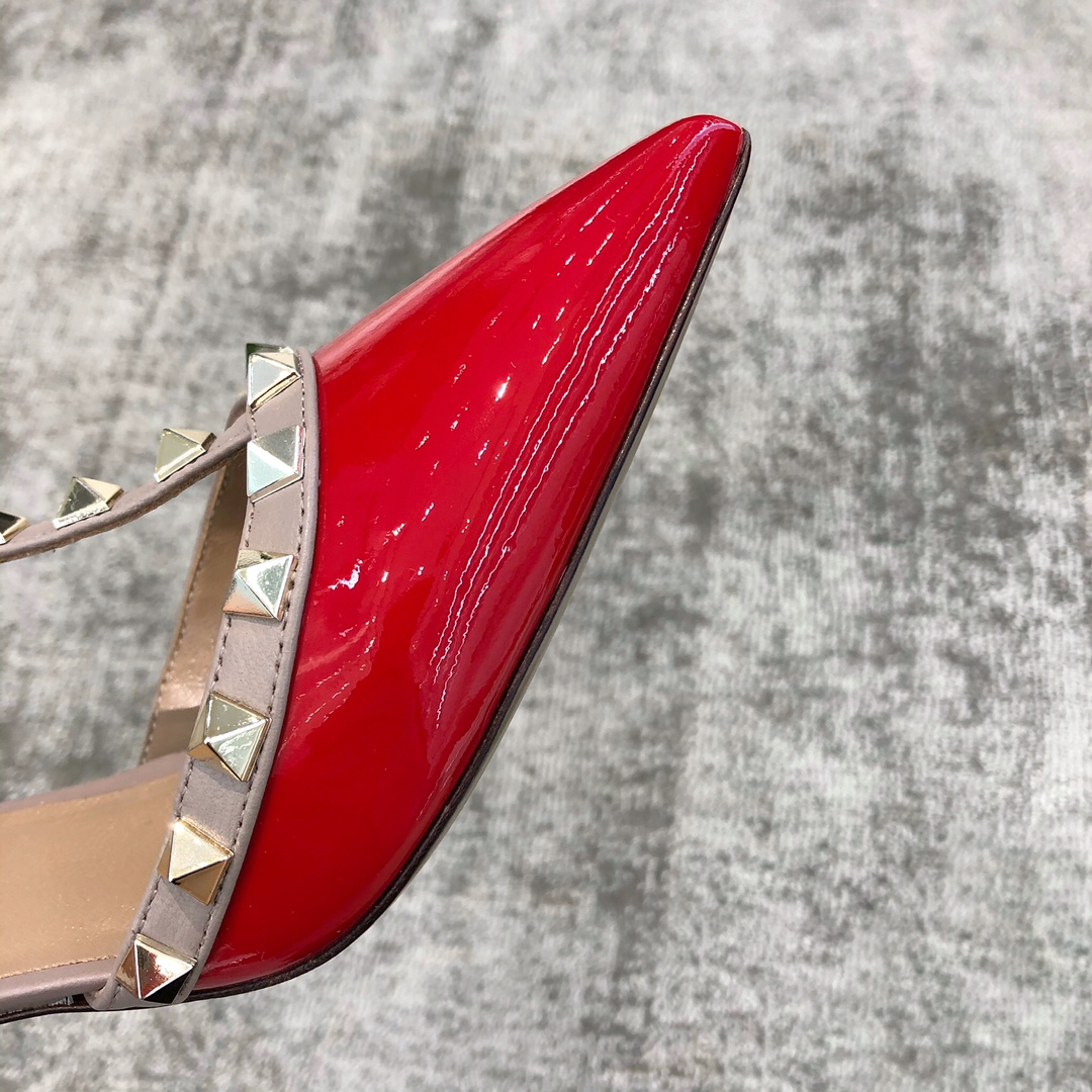 Valentino VT Collection Triple Strap Mid Heel 6.5cm Patent Leather Red