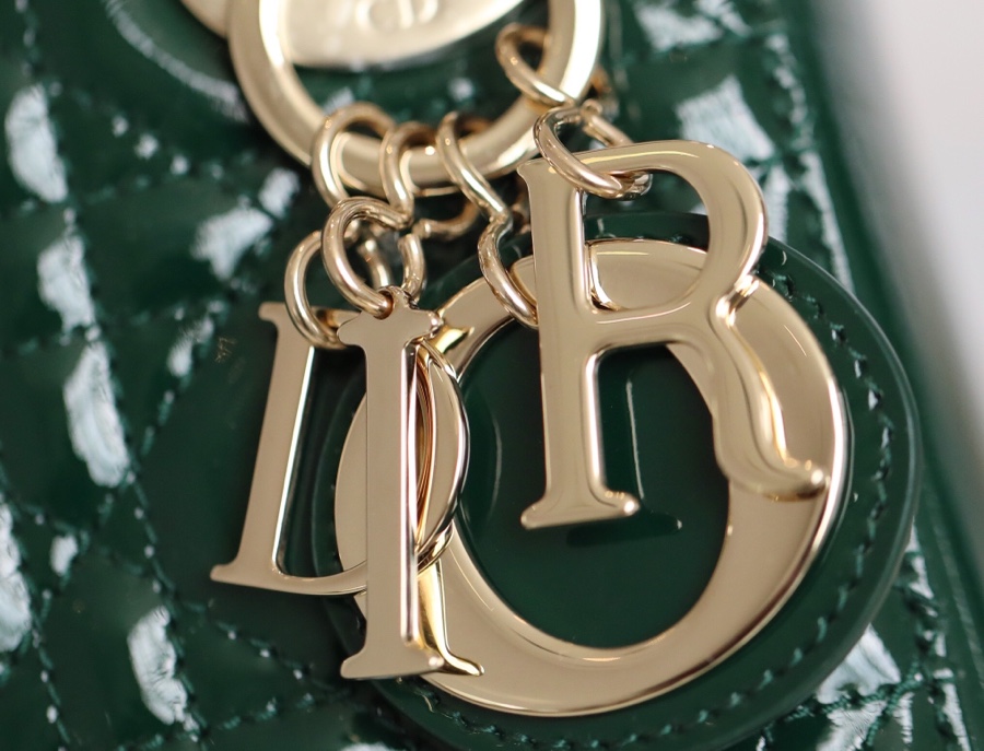 Emerald  Lady Dior vine check patent leather cow leather mini handbag