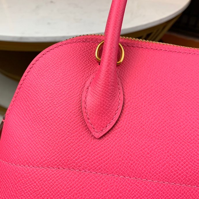 Bolide 27cm Imported original Epsom leather Semi hand waxed and stitched peach silver buckle