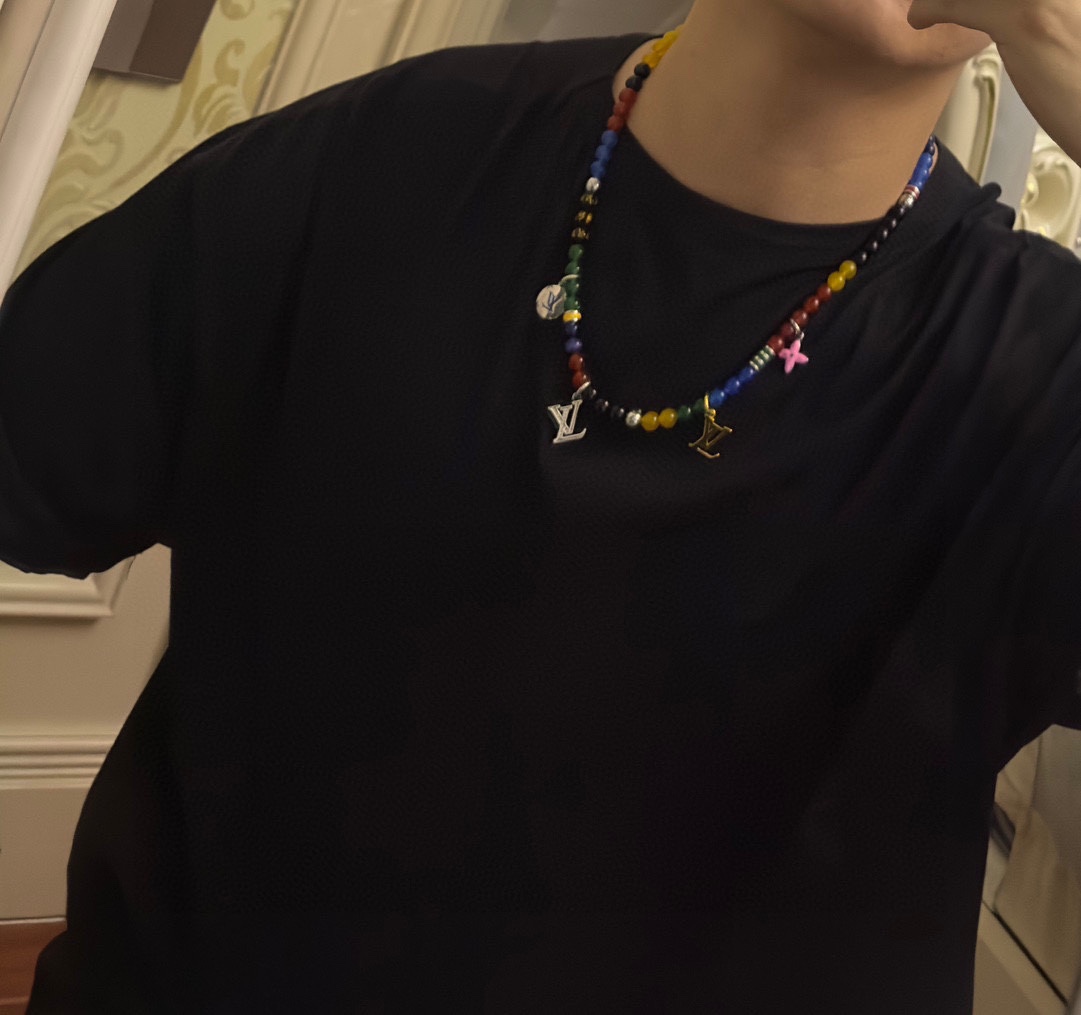 Louis Vuitton multi-element onyx thai silver style necklace couple's matching rock punk thai silver style