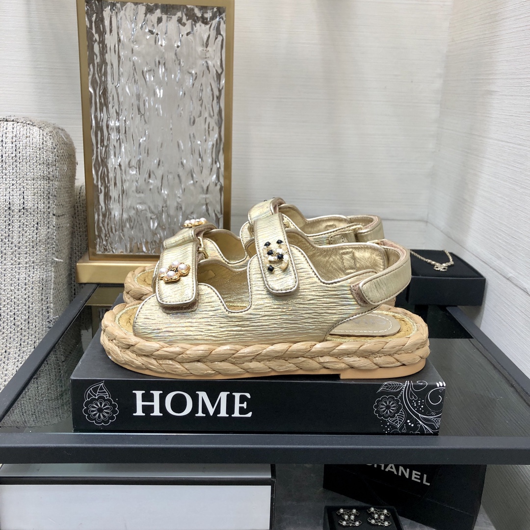 CHANEL 2023 spring and summer latest woven velcro sandals Japan imported woven materials