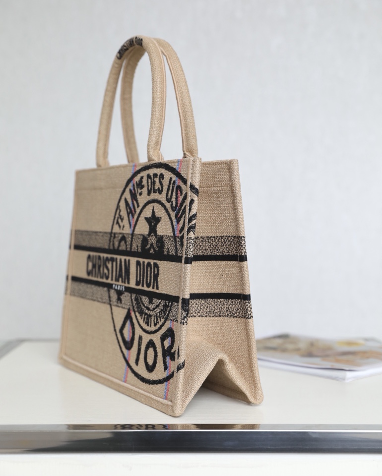 DIOR TOTE beige linen canvas