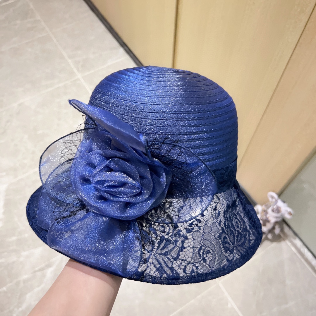 Chanel organza lace bowl hat straw hat