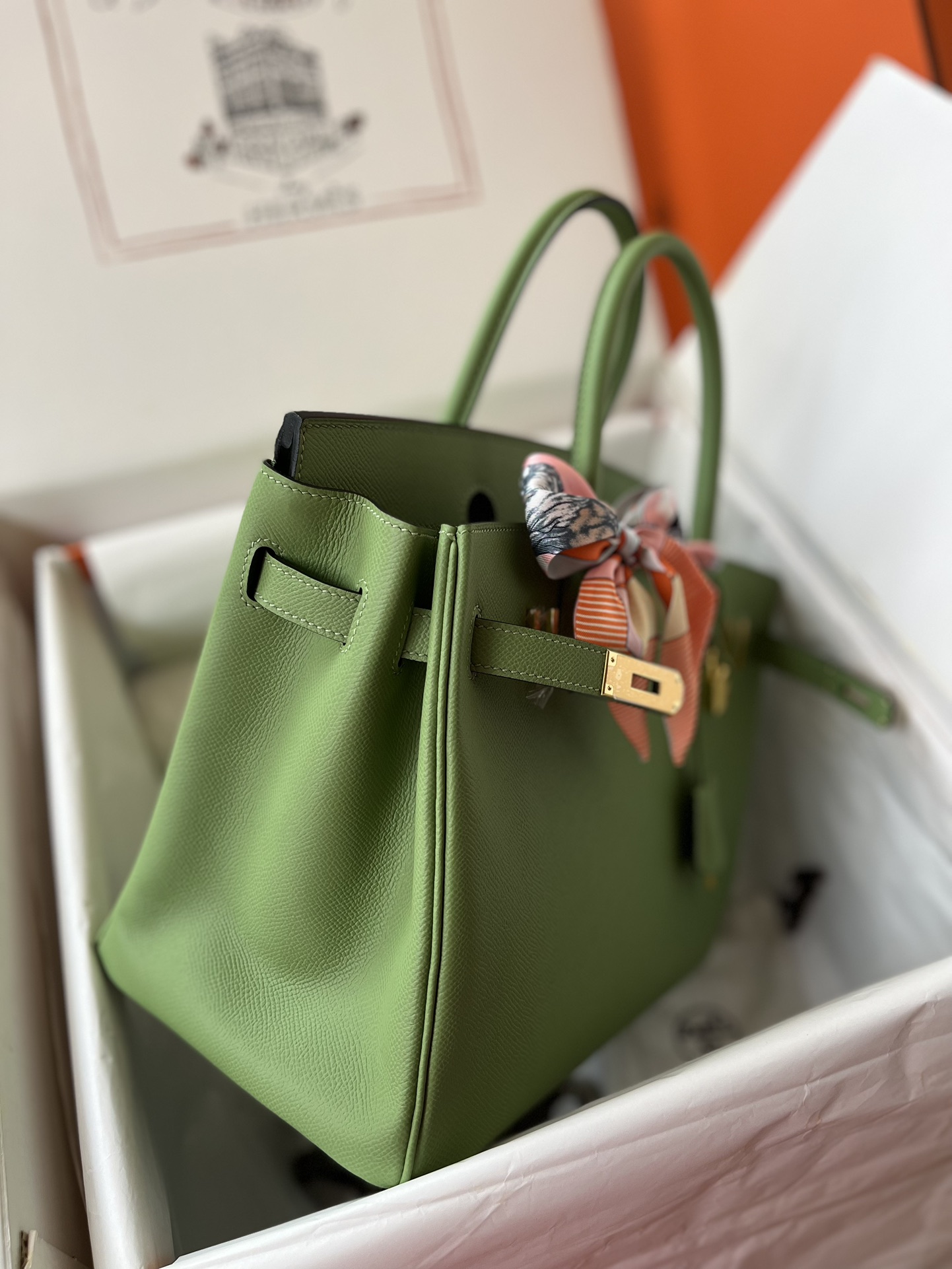 Birkin 30cm avocado green gold buckle Imported epsom leather hand sewn real shot visible to the naked eye quality