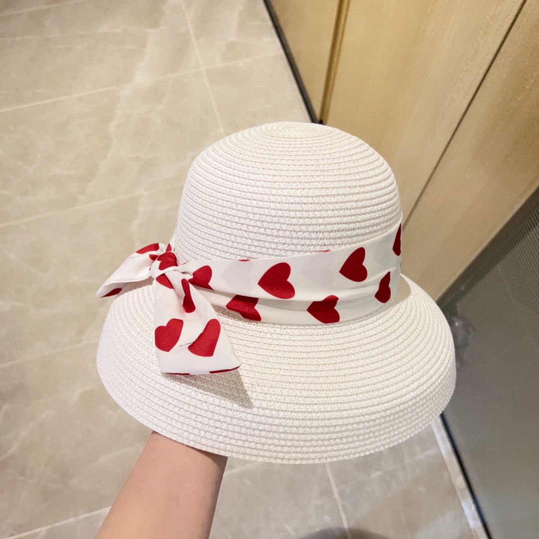 CHANEL Love Ribbon All-match Pot Hat Straw Hat