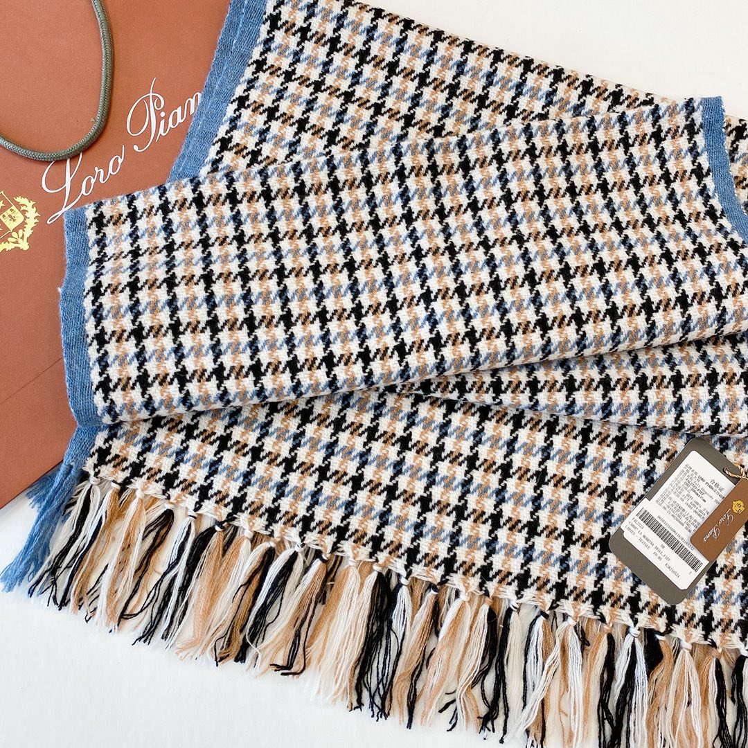 Loro piano houndstooth cashmere scarf denim blue