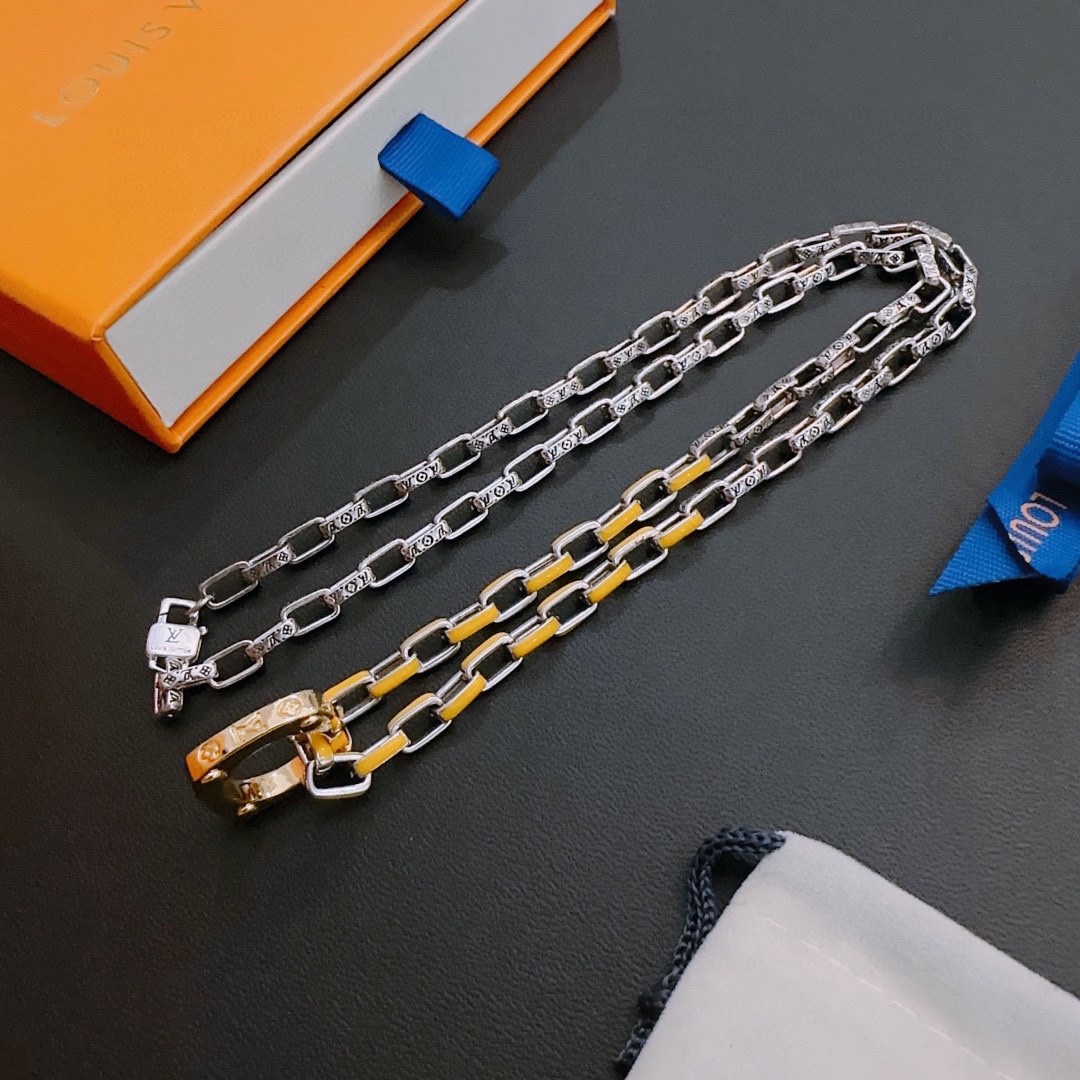 Louis Vuitton Rockabilly punk thai silver vintage silver necklace for couples with 60cm adjustable length