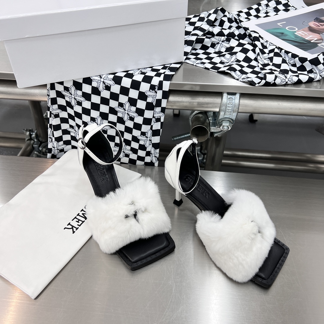 𝐒𝐌𝐅𝐊 ｜𝟐𝟎𝟐𝟐/𝐒𝐒 𝐧𝐞𝐰 SMFK 2022 Cross Flower First One Strap Thin Heel Cross Otter Rabbit Fur Sandals