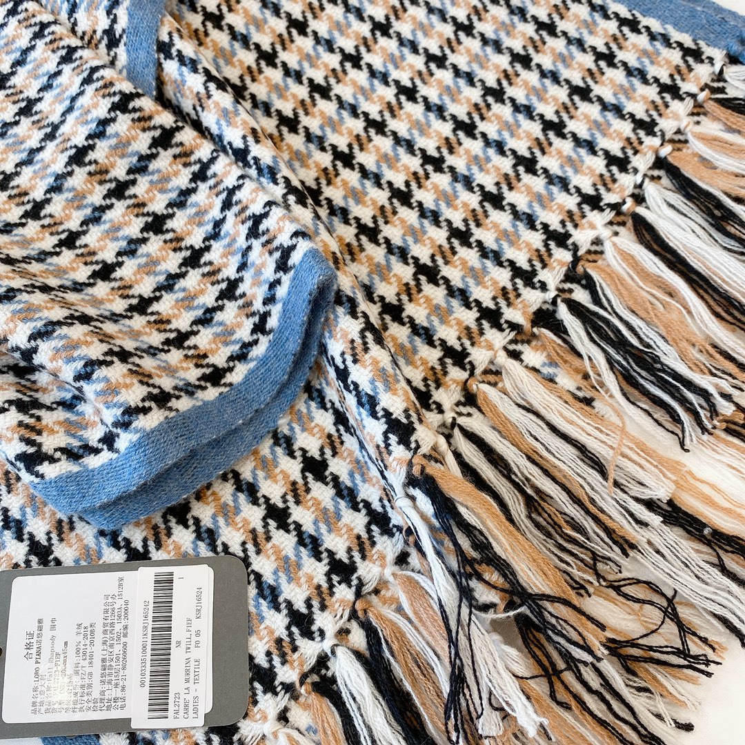 Loro piano houndstooth cashmere scarf denim blue