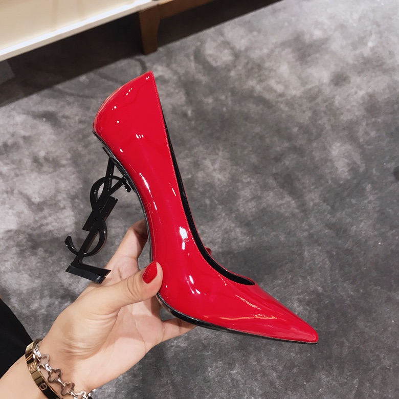 Saint Laurent classic model YSL logo heeled high heels using imported Italian cow patent leather