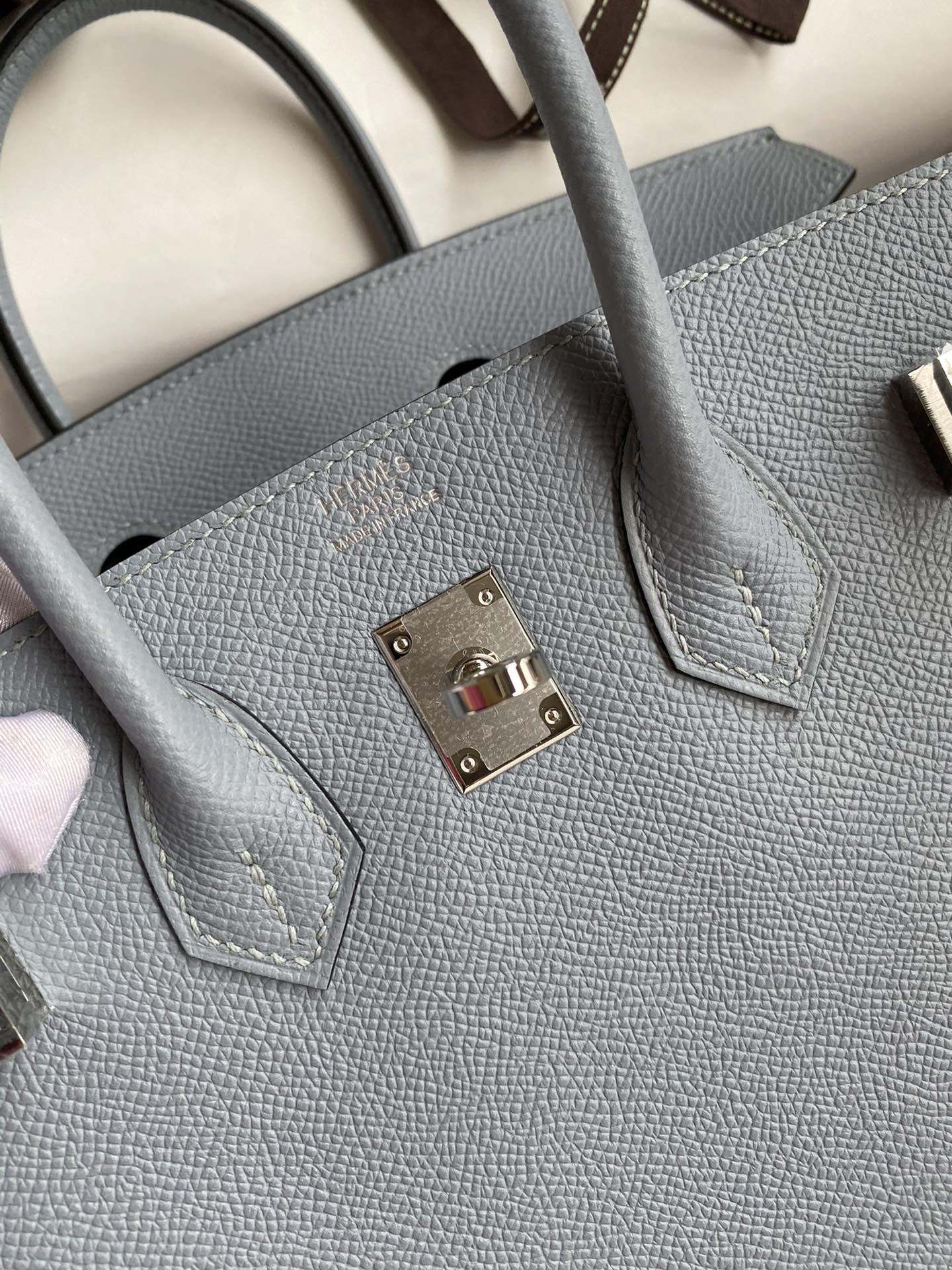 Birkin 25cm Epsom Leather Linen Blue Silver Buckle