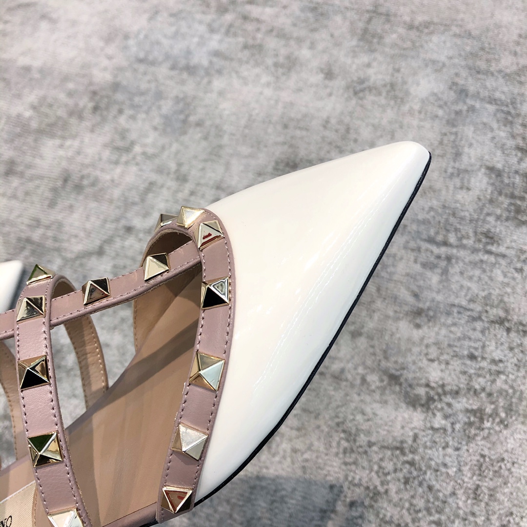 Valentino VT Collection Three Strap Flat Heel Slipper Patent Leather White