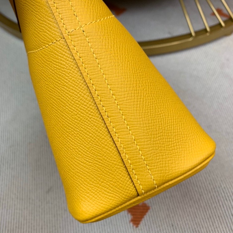 Bolide 27cm Imported original Epsom leather Semi hand waxed stitching Amber yellow Silver buckle
