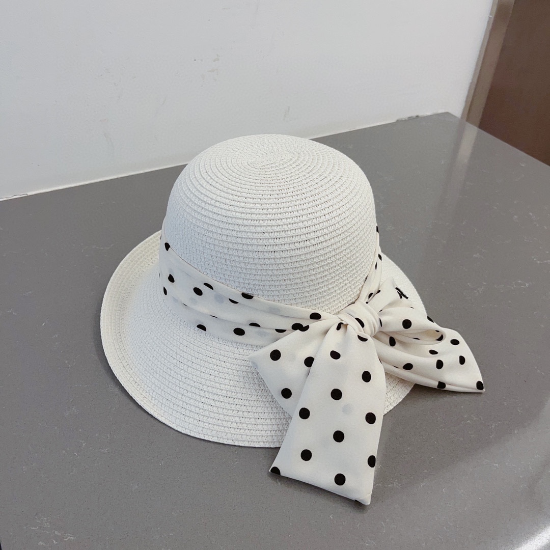 CHANEL socialite straw hat, polka dot hat