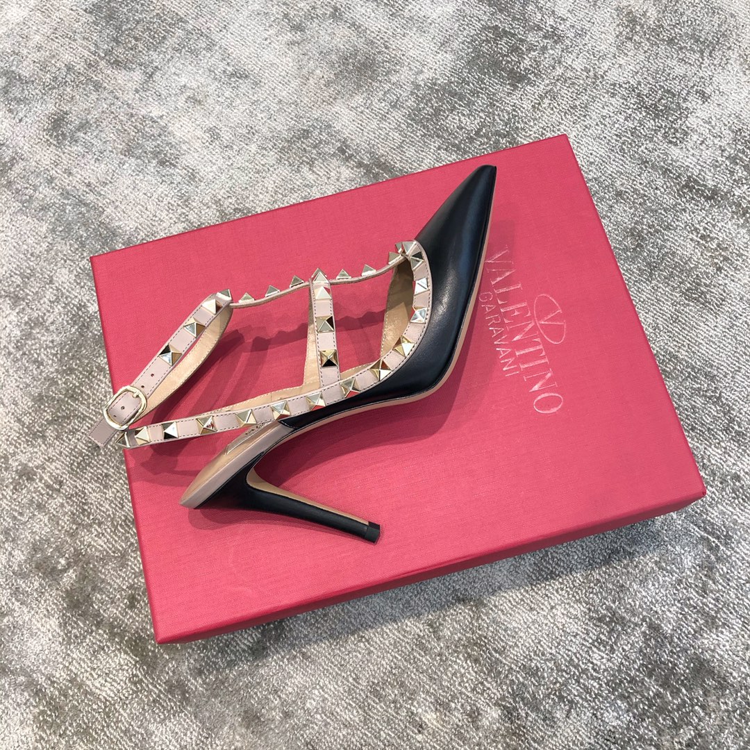 Valentino VT Collection Two Strap Mid Heel 10cm Black