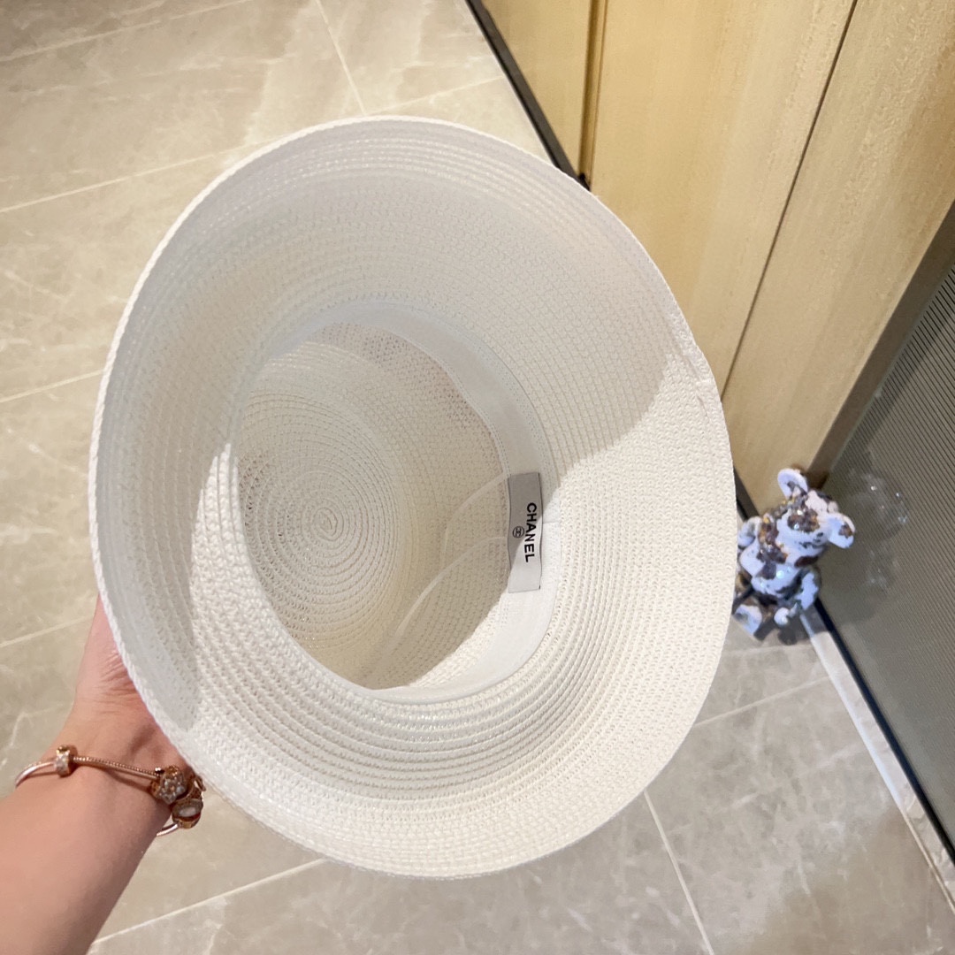 CHANEL Love Ribbon All-match Pot Hat Straw Hat