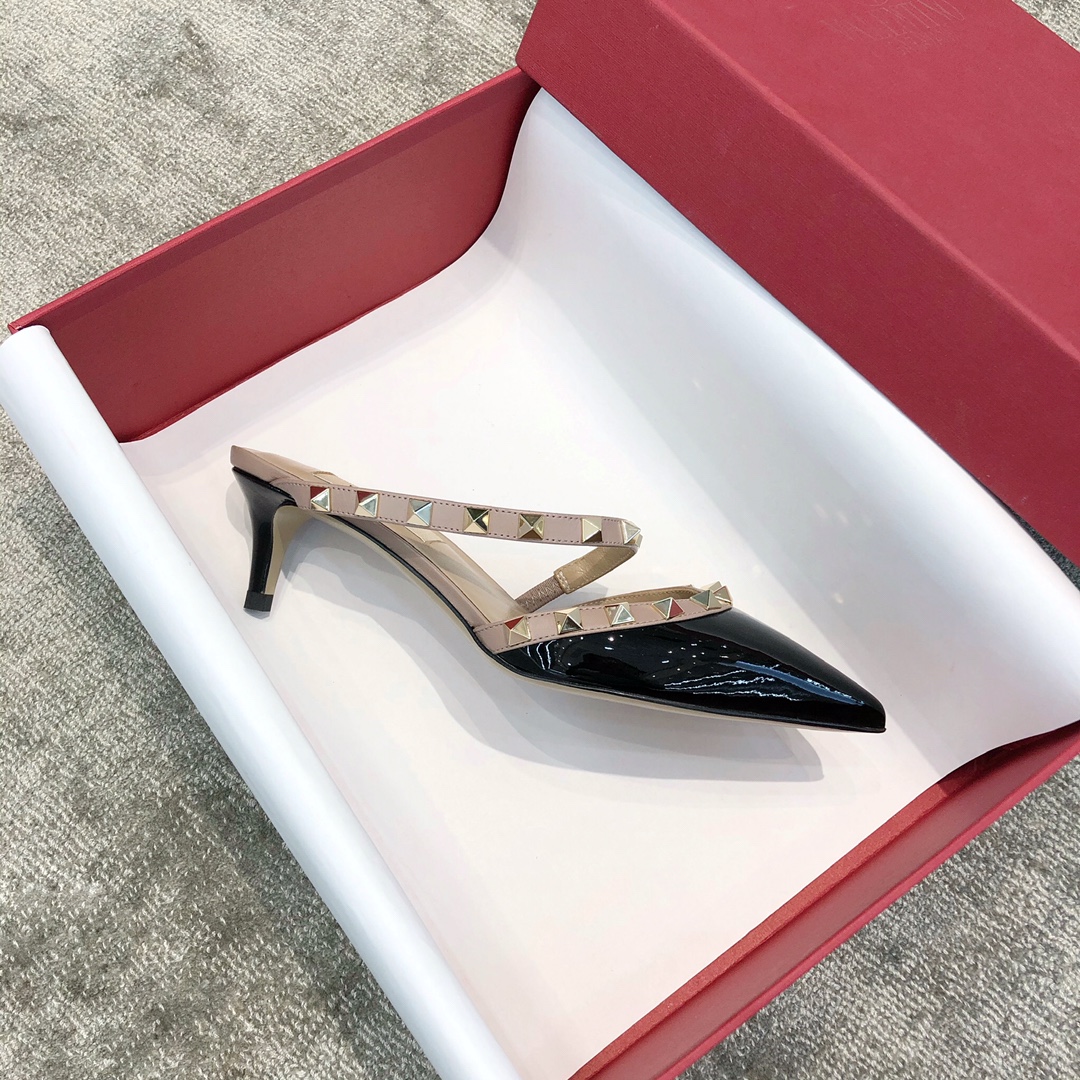 Valentino VT Collection One strap slant heel slipper 6.5CM Patent leather black