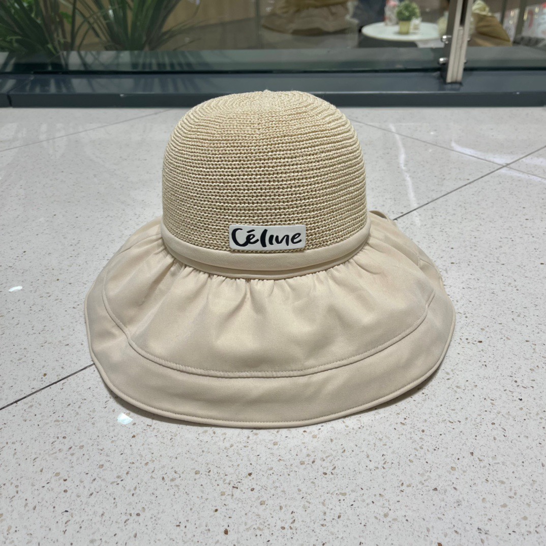 Celine summer new splicing large eaves sunshade fisherman hat outdoor sunscreen ice silk basin hat women