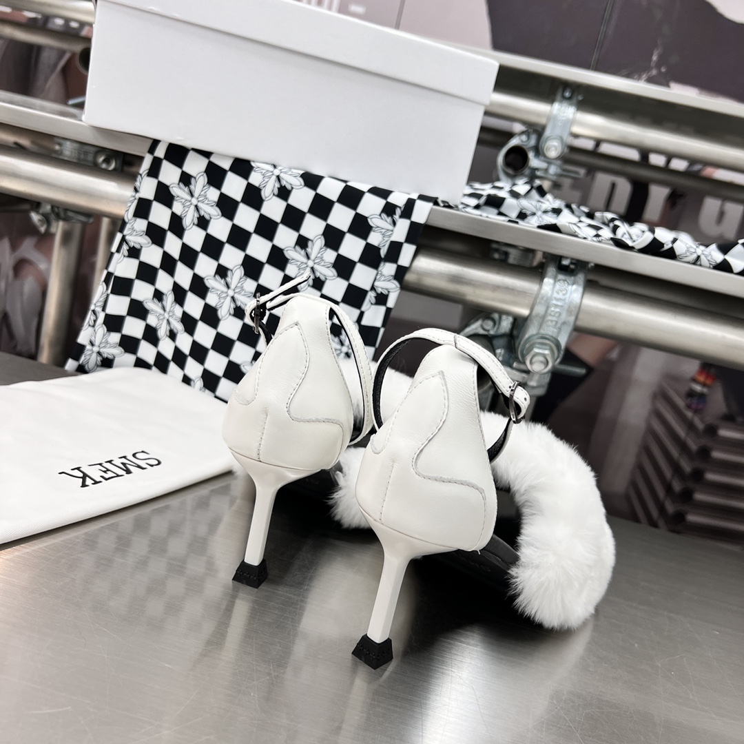 𝐒𝐌𝐅𝐊 ｜𝟐𝟎𝟐𝟐/𝐒𝐒 𝐧𝐞𝐰 SMFK 2022 Cross Flower First One Strap Thin Heel Cross Otter Rabbit Fur Sandals