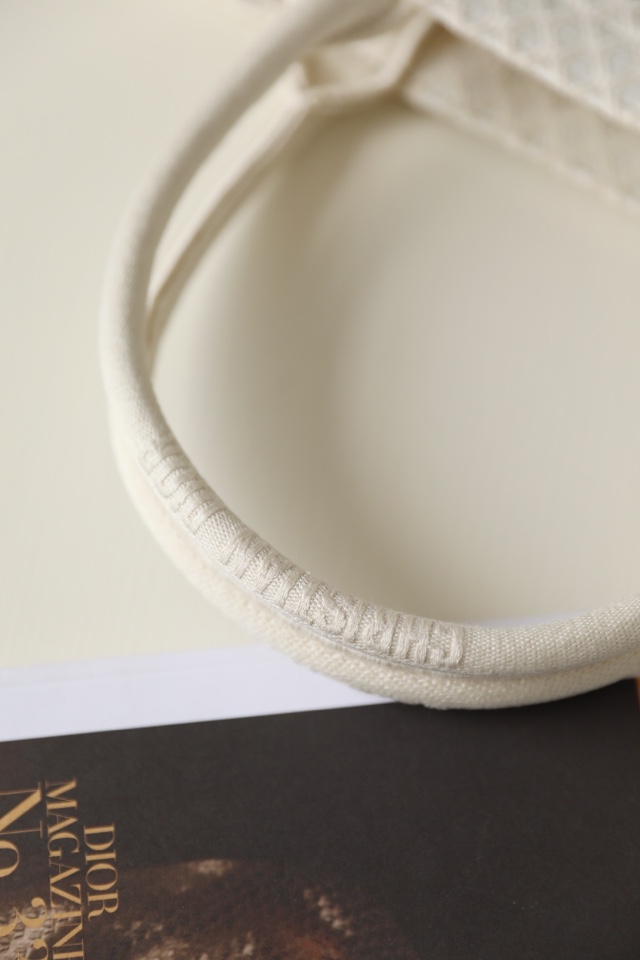 DIOR TOTE beige and white mesh fabric embroidery