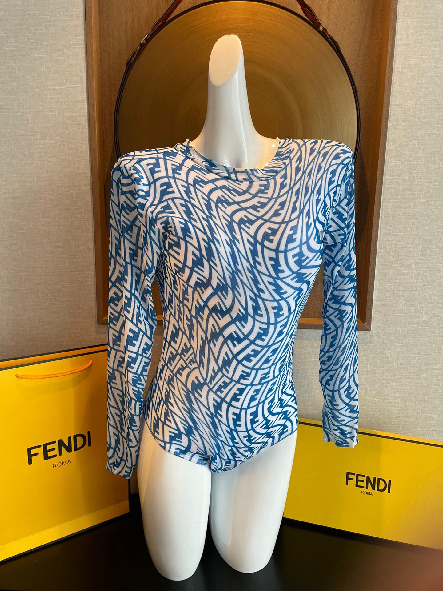 Fendi long-sleeved one-piece sun protection swimming costume
