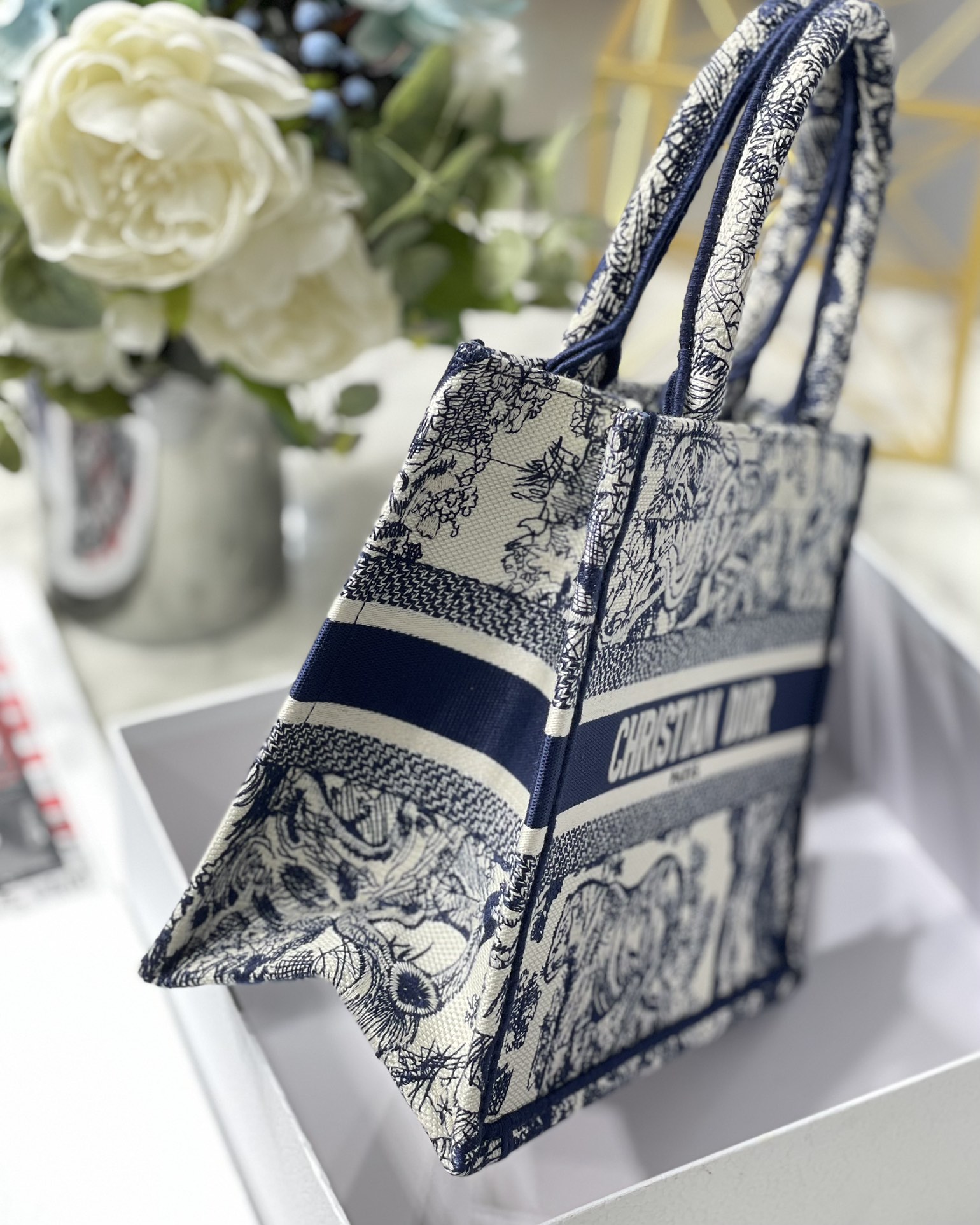 DIOR TOTE blue tiger embroidery