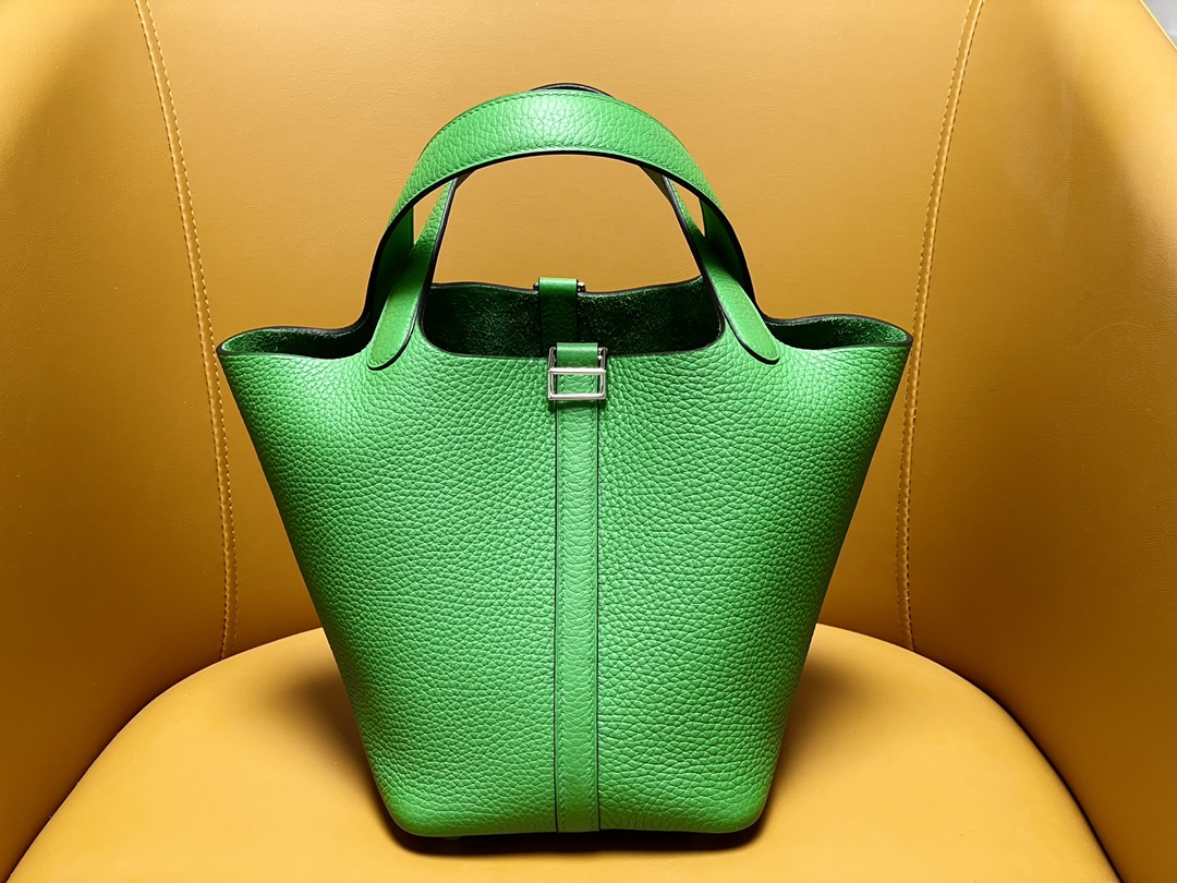 picotin18 bamboo green tc leather silver buckle