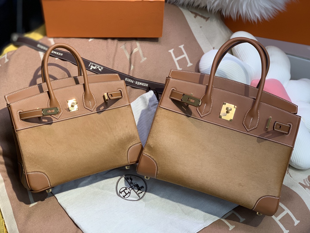 birkin30 imported cow hair ➕ golden brown swift full handmade gold buckle