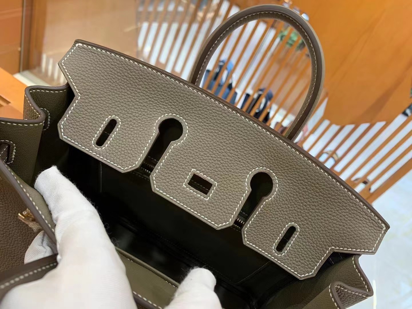 Birkin Elephant Grey Gold Buckle togo leather French original beeswax thread