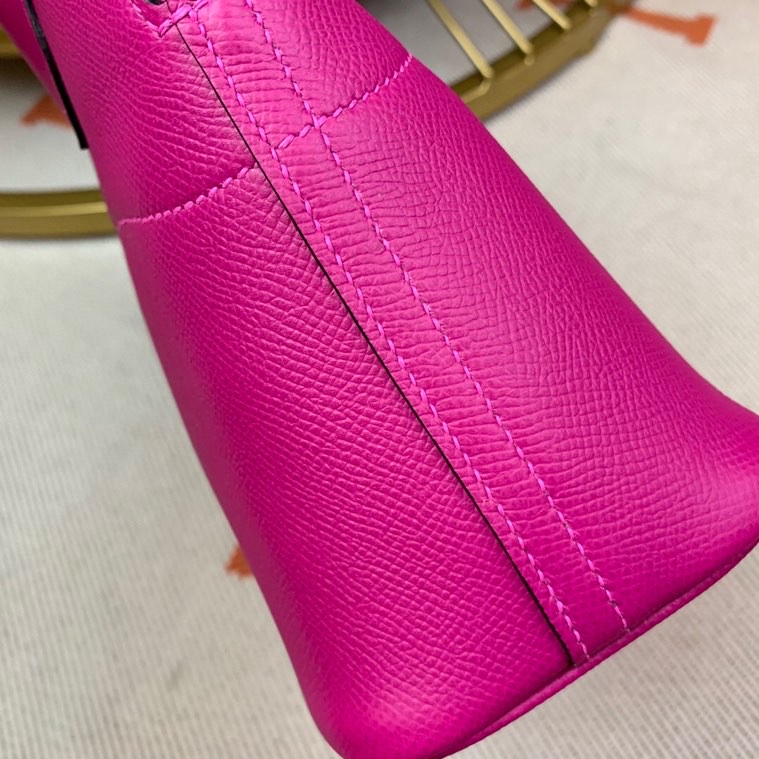 Bolide 27cm Imported original Epsom leather Half hand waxed stitching Rose purple Silver buckle