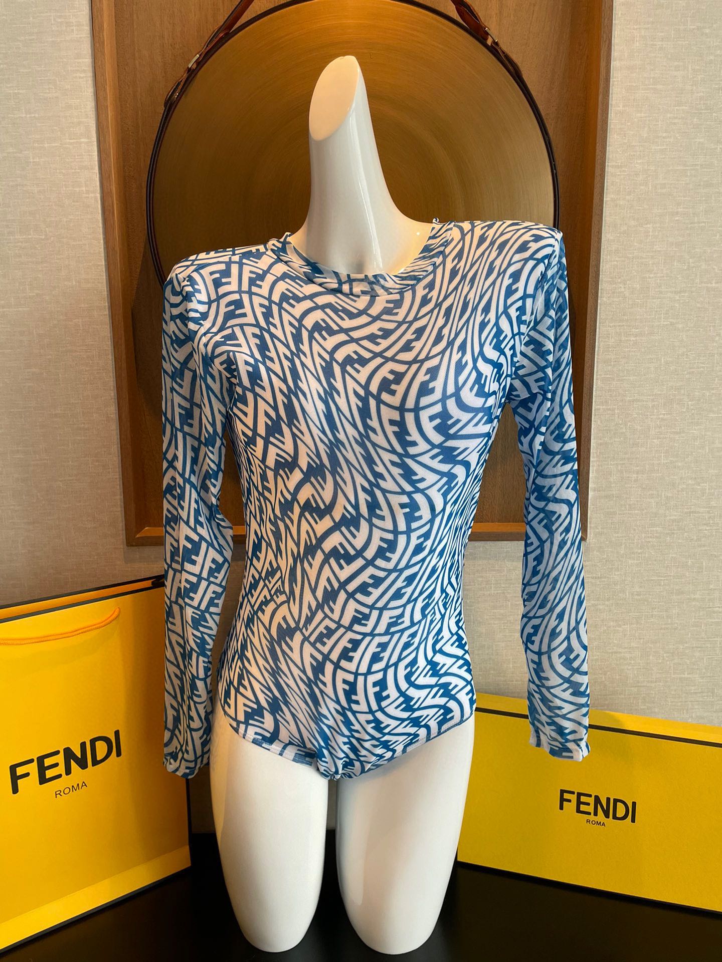 Fendi long-sleeved one-piece sun protection swimming costume