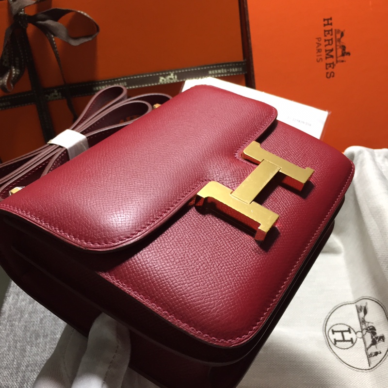 Constance18 wine red imported beeswax thread sewing original hardware Epsom leather