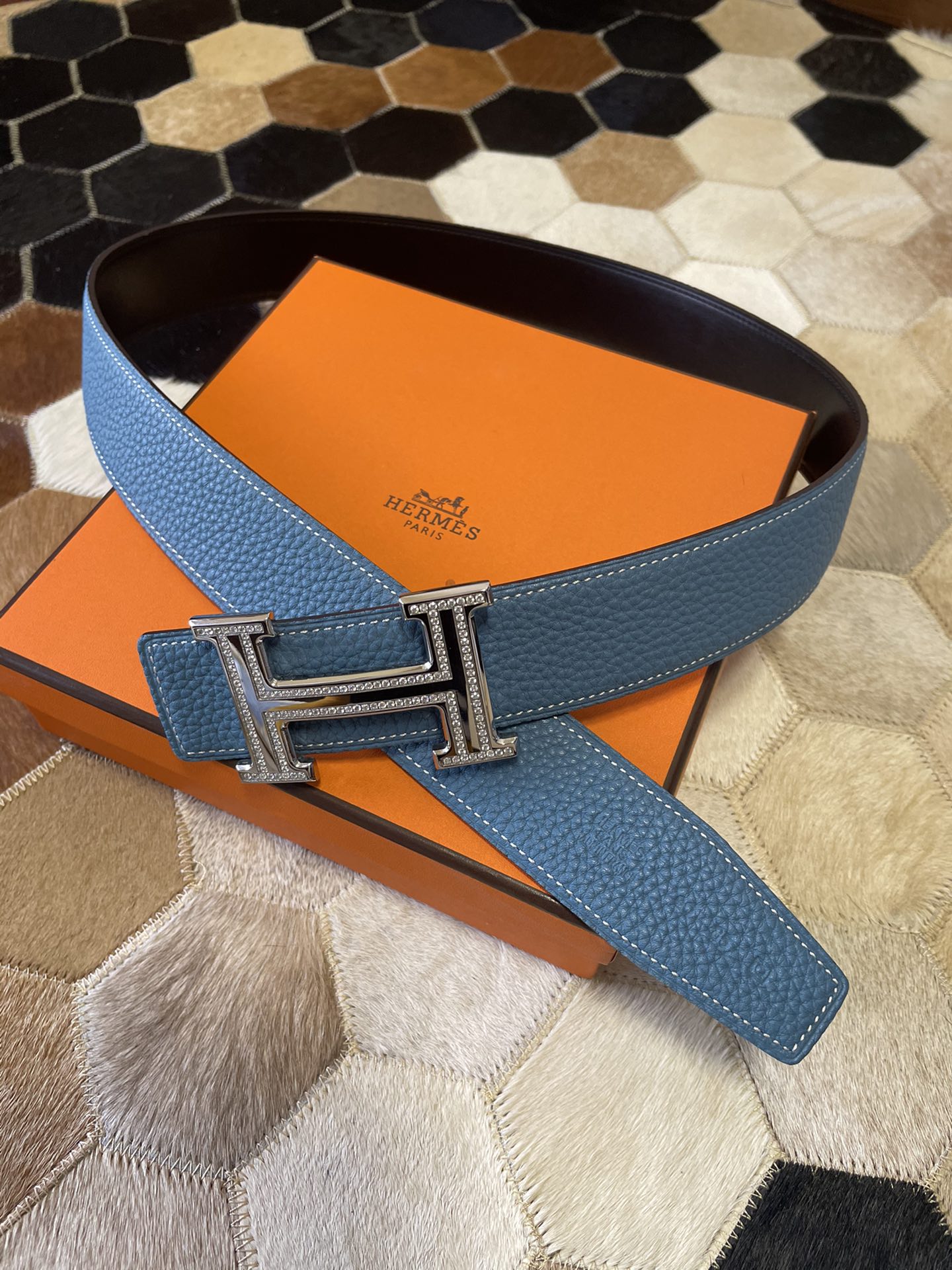 Hermes stainless steel double row diamond hanging buckle