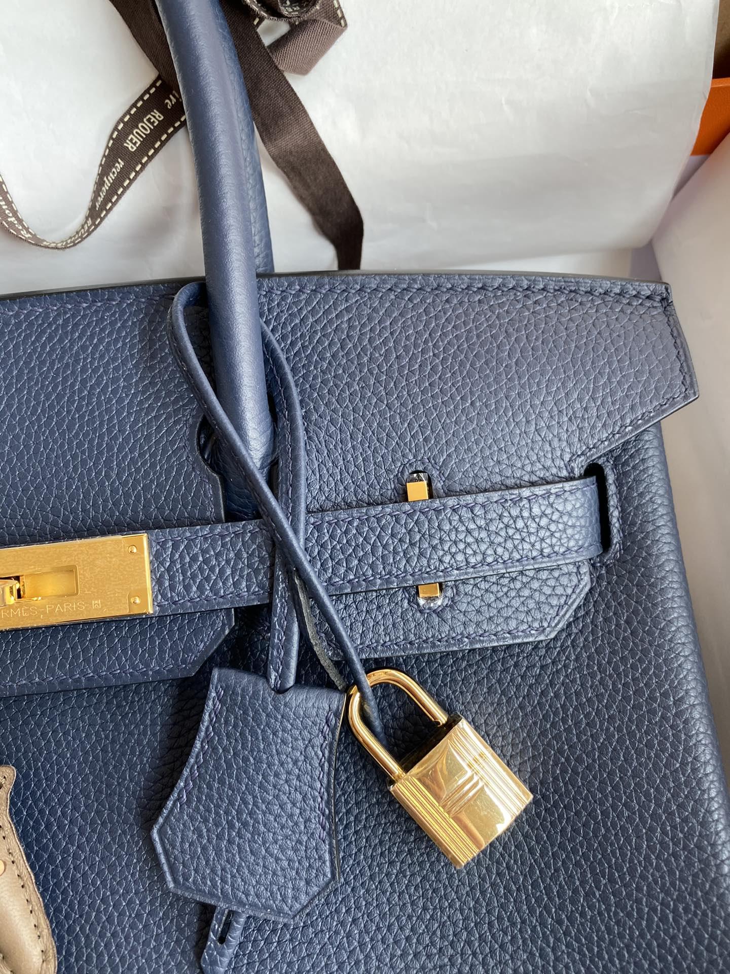 Birkin 25/30/35cm imported Togo leather dark blue gold buckle